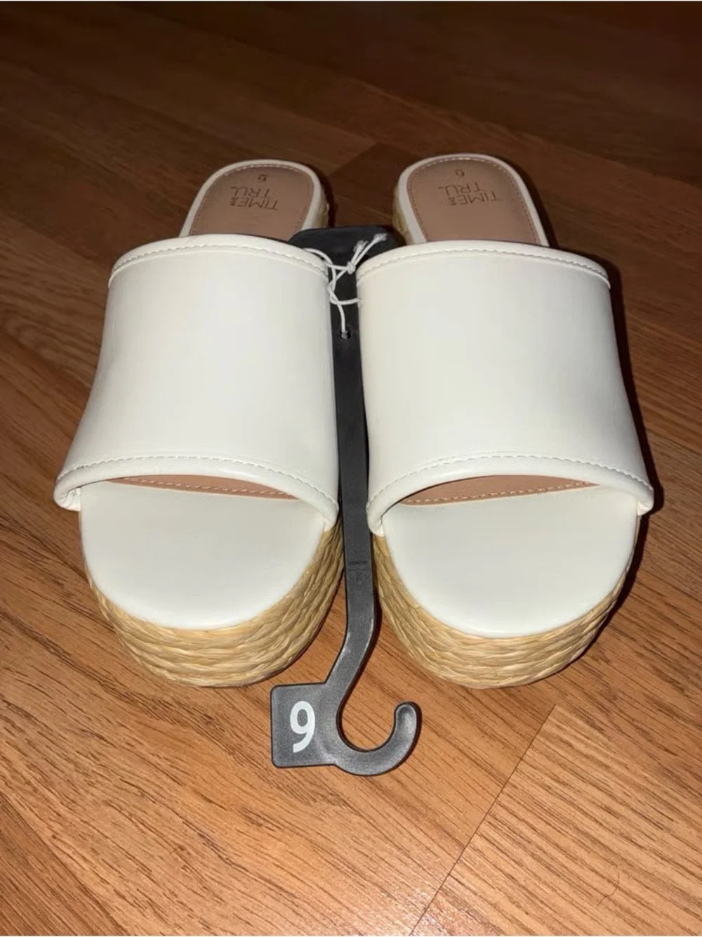 Time and Tru White Espadrille Slide Mules